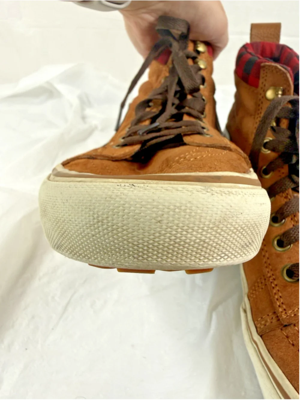 VANS SK8-Hi MTE Sneaker Boots Brown Suede Red Plaid Flannel Lined Mens Sz 10